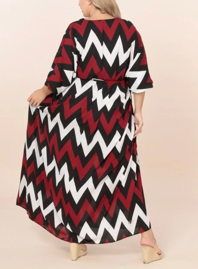 WOMEN ZIG-ZAG FULL LENGTH SHIRT DRESS