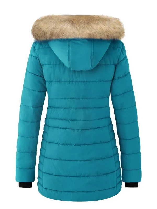 Womens Winter Coat Warm Puffer Jacket With Faux Fur Hood