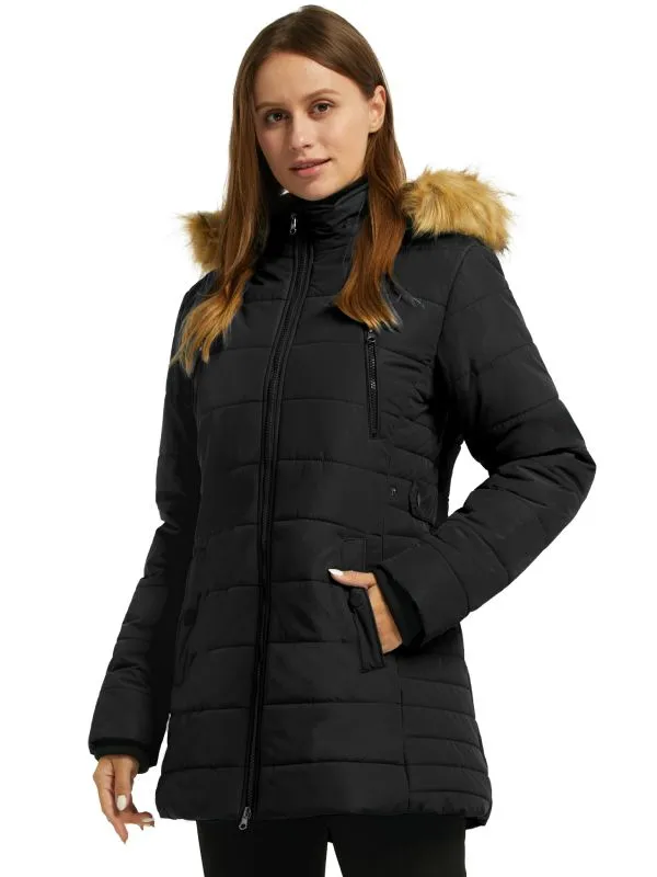 Womens Winter Coat Warm Puffer Jacket With Faux Fur Hood