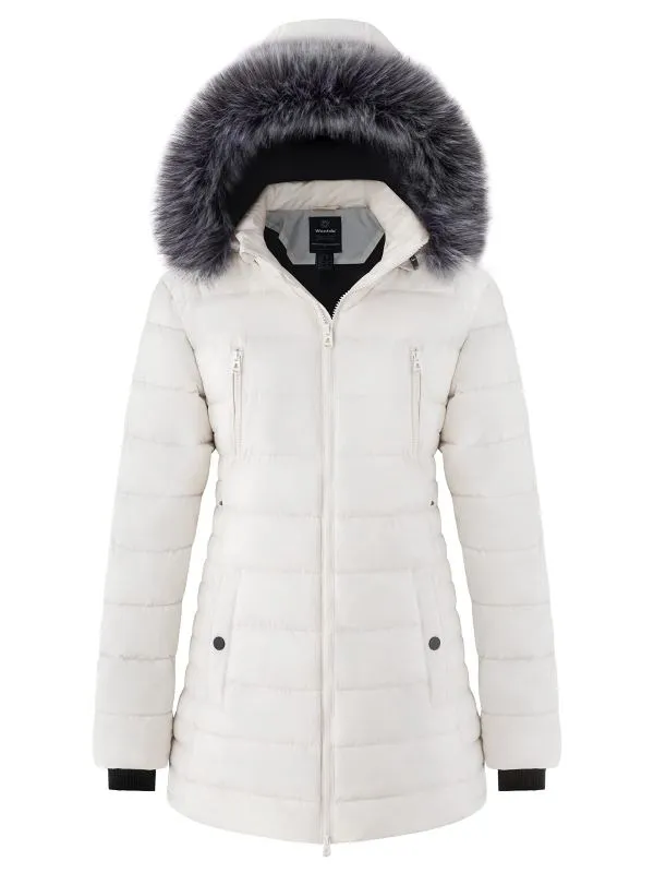 Womens Winter Coat Warm Puffer Jacket With Faux Fur Hood